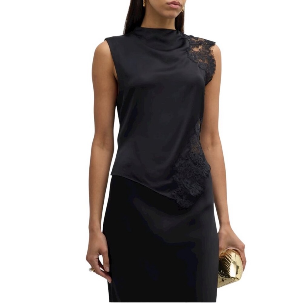 A.L.C. Black Sleeveless Top with Lace Accent